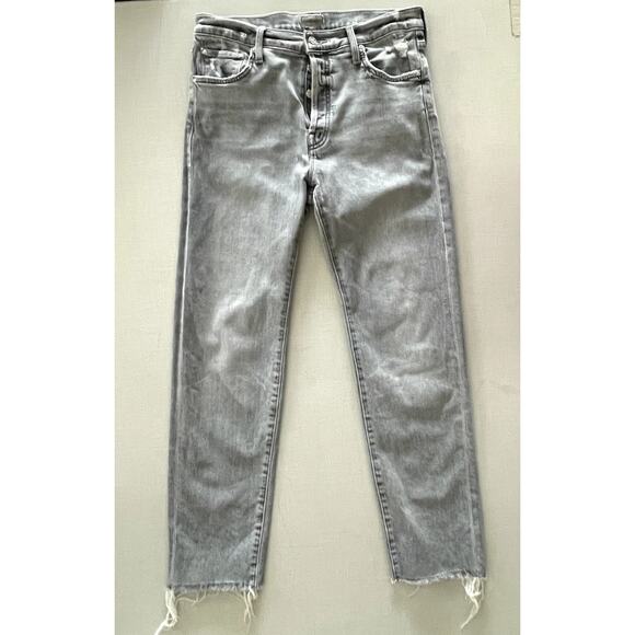 Mother Sz 28 The Scrapper Cuff Ankle Fray Jeans Gray High Rise Straight Stretch - Picture 3 of 13
